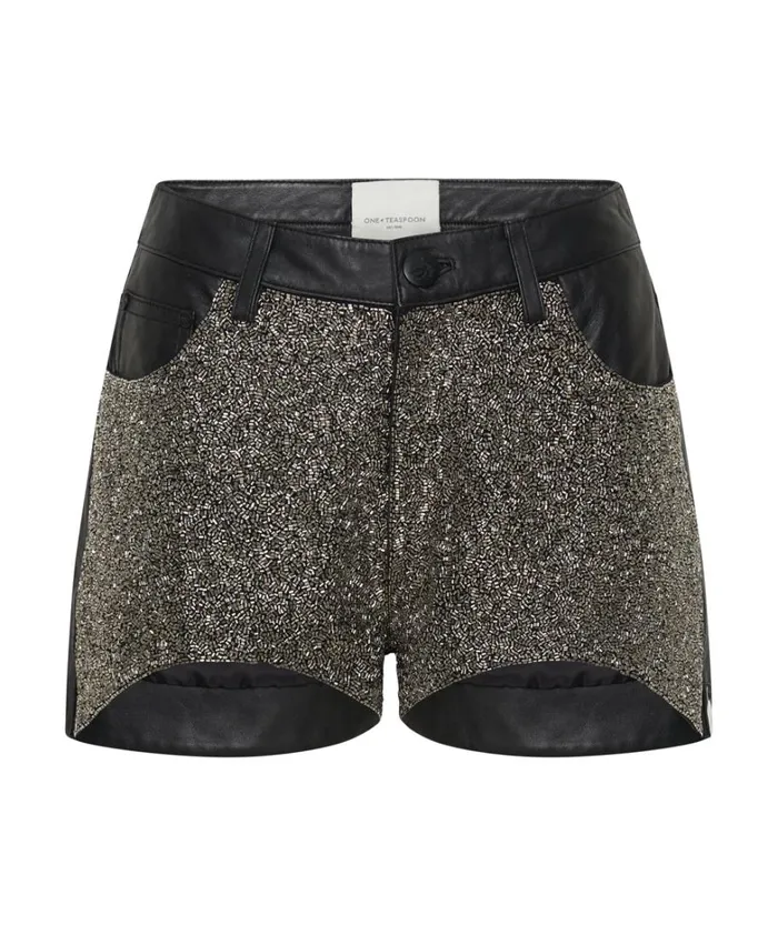One Teaspoon Bottoms CRUSHED CRYSTAL LEATHER LE WOLVES SHORTS 8211 Women One Teaspoon Bottoms CRUSHED CRYSTAL LEATHER LE WOLVES SHORTS 8211 Women
