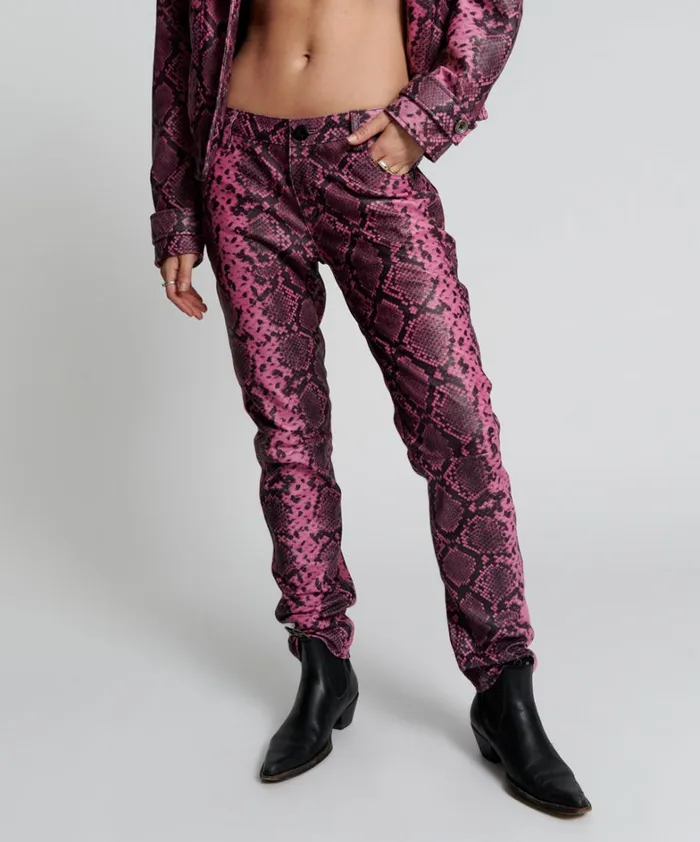 One Teaspoon Bottoms PINK PYTHON LEATHER PANTS 8211 Women