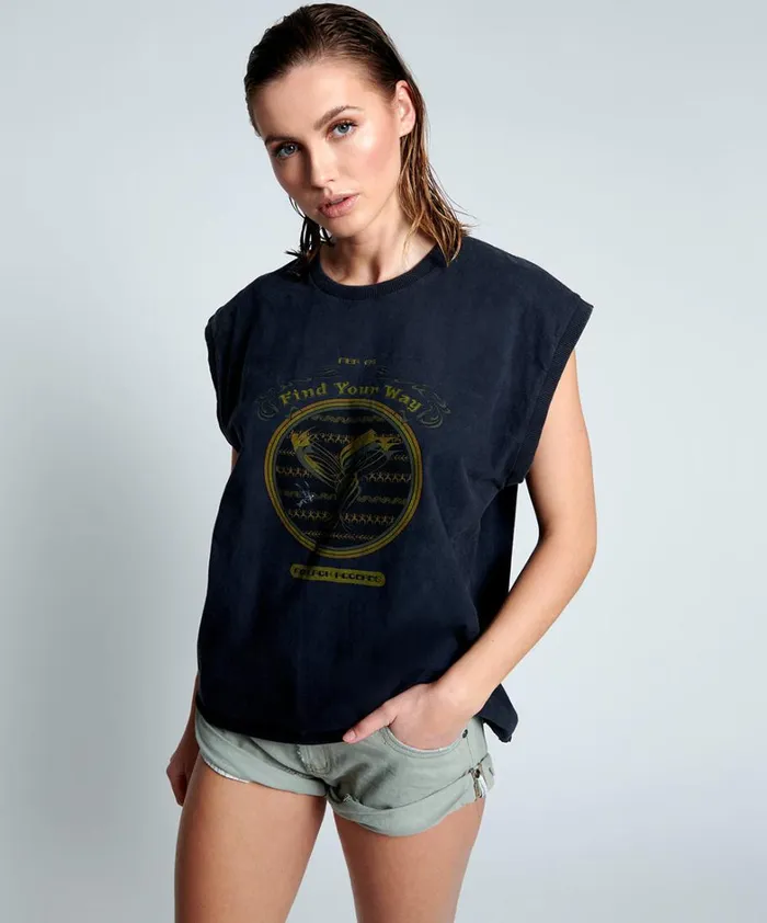 One Teaspoon Graphic Tees MOBLACK FIND YOUR WAY UNISEX TANK 8211 Women