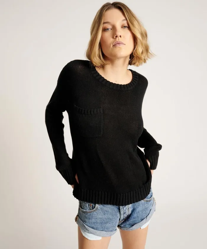 One Teaspoon Knitwear CLASSIC POCKET CHUNKY KNIT SWEATER BLACK 8211 Women