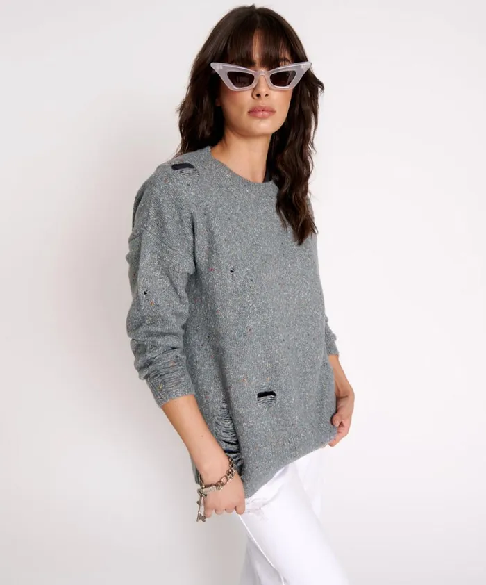 One Teaspoon Knitwear DISTRESSED FISHERMAN KNIT SWEATER GREY 8211 Women One Teaspoon Knitwear DISTRESSED FISHERMAN KNIT SWEATER GREY 8211 Women