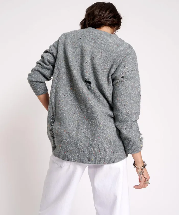 One Teaspoon Knitwear DISTRESSED FISHERMAN KNIT SWEATER GREY 8211 Women One Teaspoon Knitwear DISTRESSED FISHERMAN KNIT SWEATER GREY 8211 Women