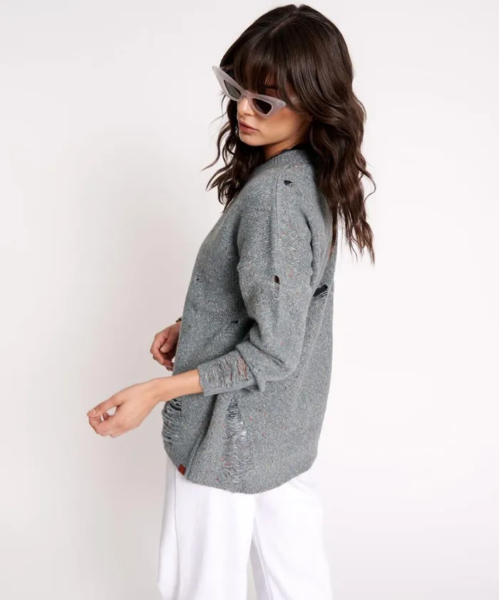 One Teaspoon Knitwear DISTRESSED FISHERMAN KNIT SWEATER GREY 8211 Women One Teaspoon Knitwear DISTRESSED FISHERMAN KNIT SWEATER GREY 8211 Women