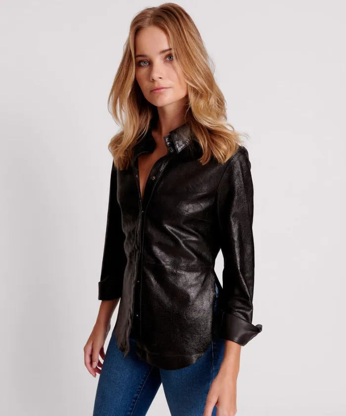 One Teaspoon Shirts BLACK BOWIE CURVED LEATHER SHIRT 8211 Women