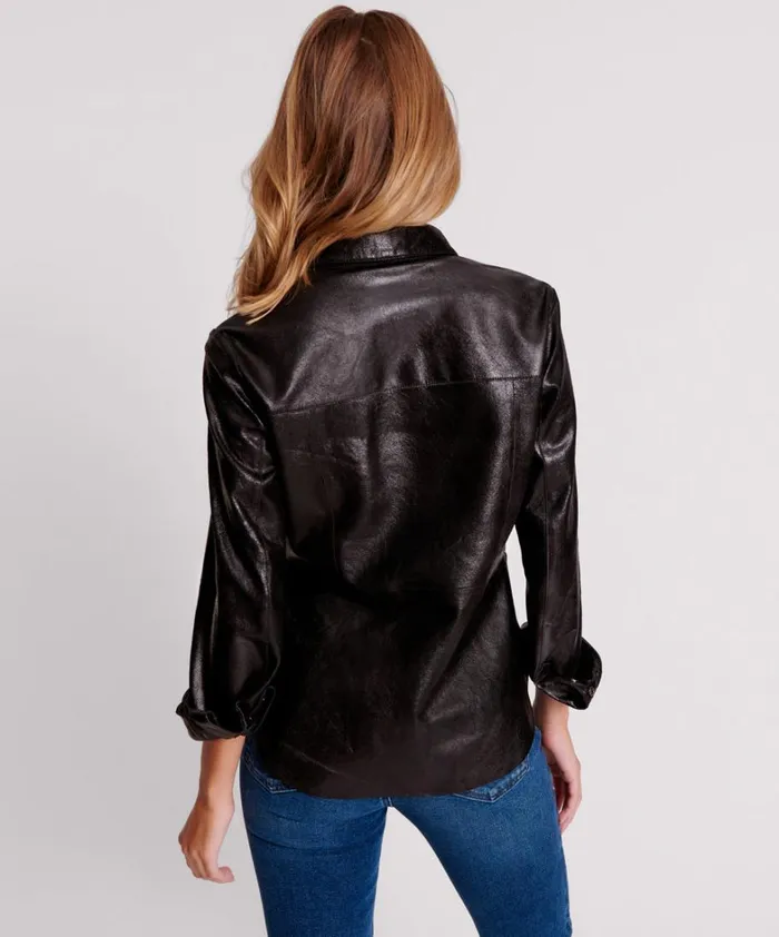 One Teaspoon Shirts BLACK BOWIE CURVED LEATHER SHIRT 8211 Women