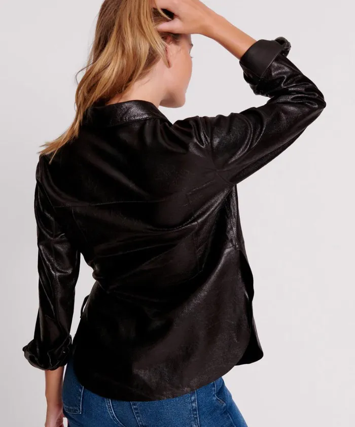 One Teaspoon Shirts BLACK BOWIE CURVED LEATHER SHIRT 8211 Women