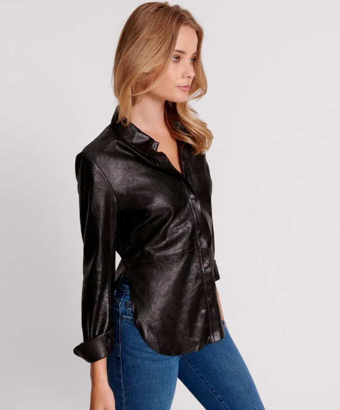 One Teaspoon Shirts BLACK BOWIE CURVED LEATHER SHIRT 8211 Women