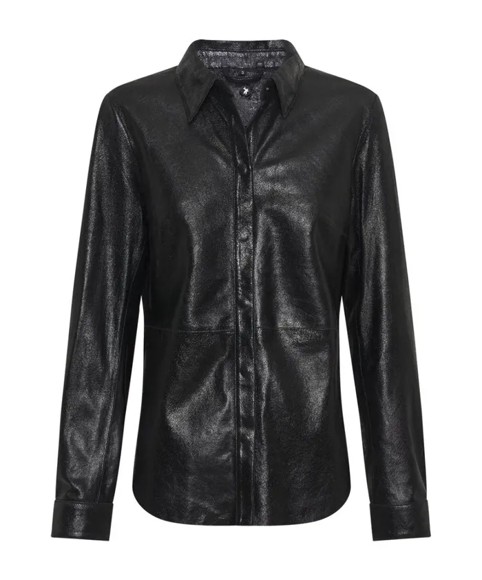 One Teaspoon Shirts BLACK BOWIE CURVED LEATHER SHIRT 8211 Women