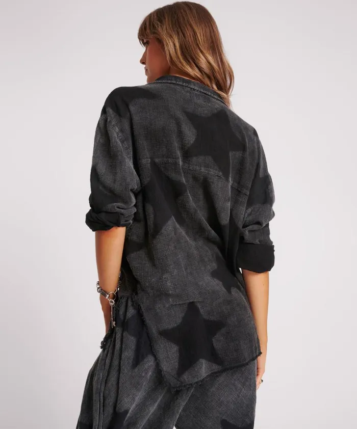 One Teaspoon Shirts BLACK STAR MUSLIN LONGLINE SHIRT 8211 Women One Teaspoon Shirts BLACK STAR MUSLIN LONGLINE SHIRT 8211 Women