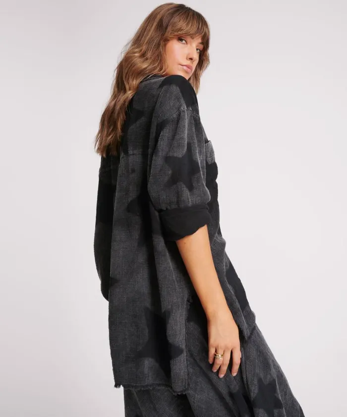 One Teaspoon Shirts BLACK STAR MUSLIN LONGLINE SHIRT 8211 Women One Teaspoon Shirts BLACK STAR MUSLIN LONGLINE SHIRT 8211 Women