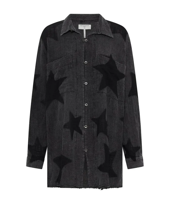 One Teaspoon Shirts BLACK STAR MUSLIN LONGLINE SHIRT 8211 Women One Teaspoon Shirts BLACK STAR MUSLIN LONGLINE SHIRT 8211 Women
