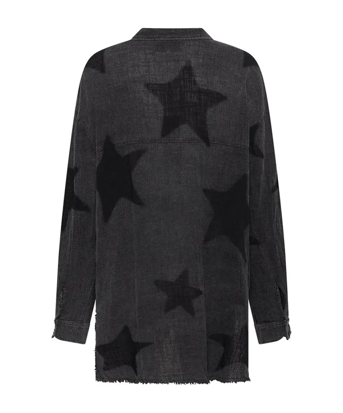 One Teaspoon Shirts BLACK STAR MUSLIN LONGLINE SHIRT 8211 Women One Teaspoon Shirts BLACK STAR MUSLIN LONGLINE SHIRT 8211 Women