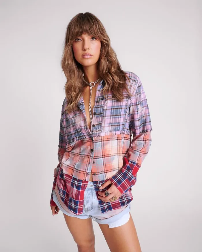 One Teaspoon Shirts DISTRESSED MIXED FLANNEL SHIRT 8211 Women