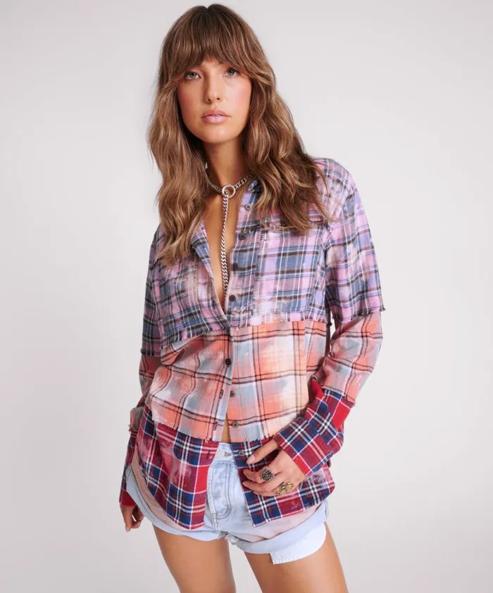 One Teaspoon Shirts DISTRESSED MIXED FLANNEL SHIRT 8211 Women One Teaspoon Shirts DISTRESSED MIXED FLANNEL SHIRT 8211 Women