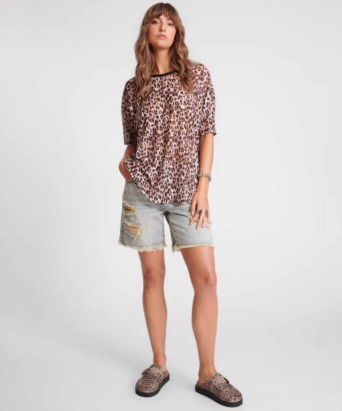 One Teaspoon Tees and Tanks ANIMAL MESH TEE 8211 Women One Teaspoon Tees and Tanks ANIMAL MESH TEE 8211 Women