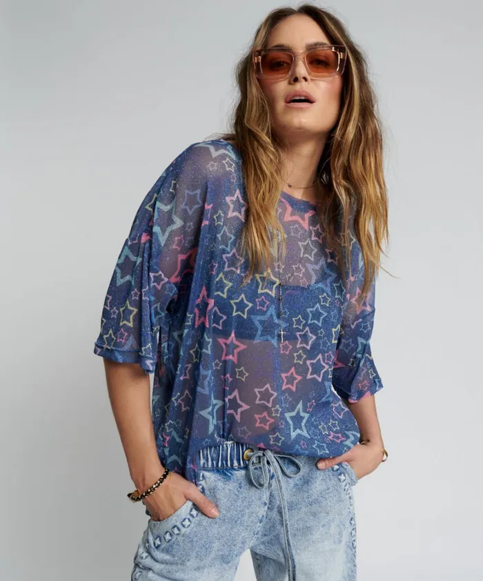 One Teaspoon Tees and Tanks SENSORY STAR OVERSIZED MESH TEE 8211 Women