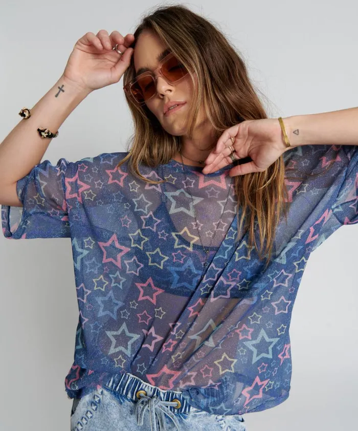 One Teaspoon Tees and Tanks SENSORY STAR OVERSIZED MESH TEE 8211 Women One Teaspoon Tees and Tanks SENSORY STAR OVERSIZED MESH TEE 8211 Women
