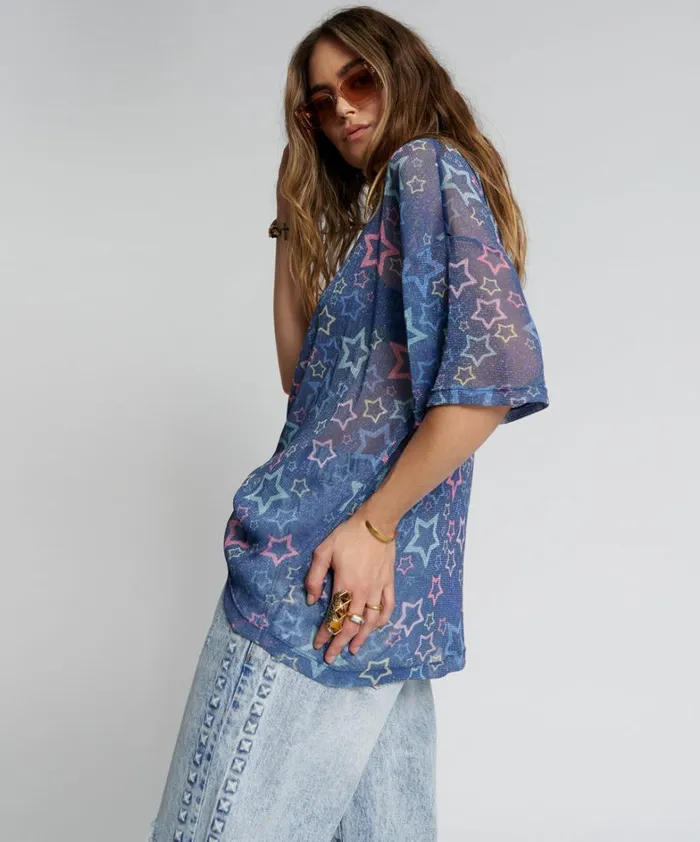 One Teaspoon Tees and Tanks SENSORY STAR OVERSIZED MESH TEE 8211 Women One Teaspoon Tees and Tanks SENSORY STAR OVERSIZED MESH TEE 8211 Women
