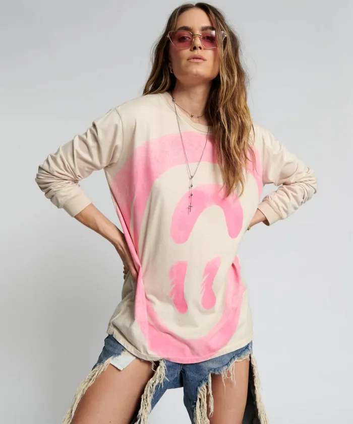 One Teaspoon Tees and Tanks WAS IT ALL AN ILLUSION HANDSPRAYED LONG SLEEVE TEE 8211 Women