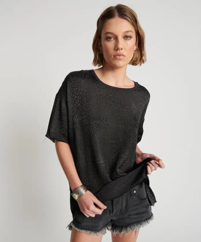 One Teaspoon Tops LEOPARD JACQUARD SATIN TEE 8211 Women