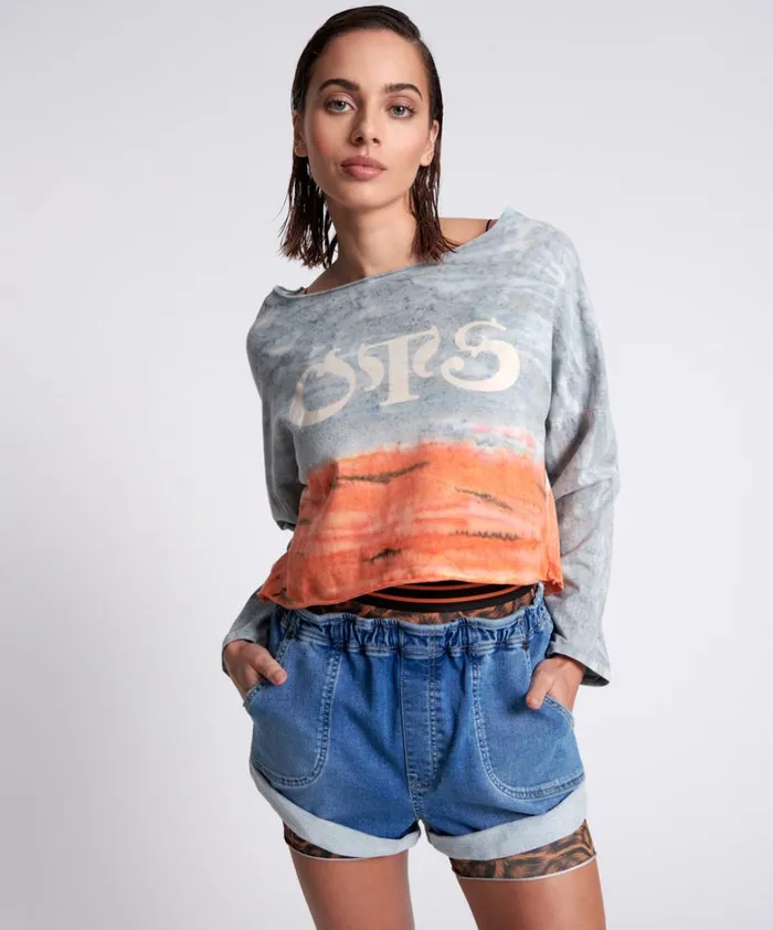 One Teaspoon Tops OTS ORGANIC RUMBLE CROPPED LONGSLEEVE TEE 8211 Women