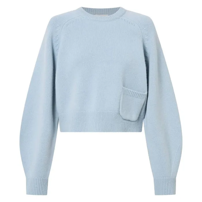 Oroton Knitwear Women Crop Crew Sweater Windmill Blue