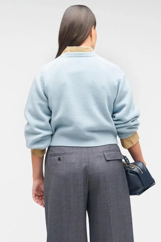 Oroton Knitwear Women Crop Crew Sweater Windmill Blue