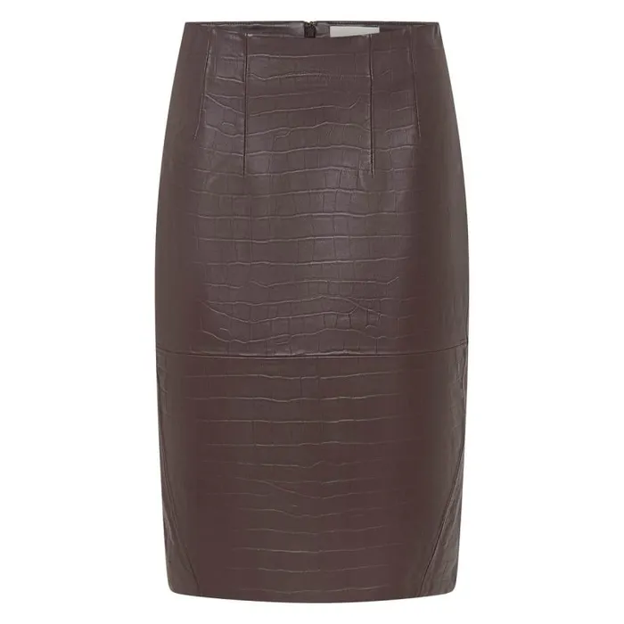 Oroton Skirts Women Embossed Croc Pencil Skirt Burgundy