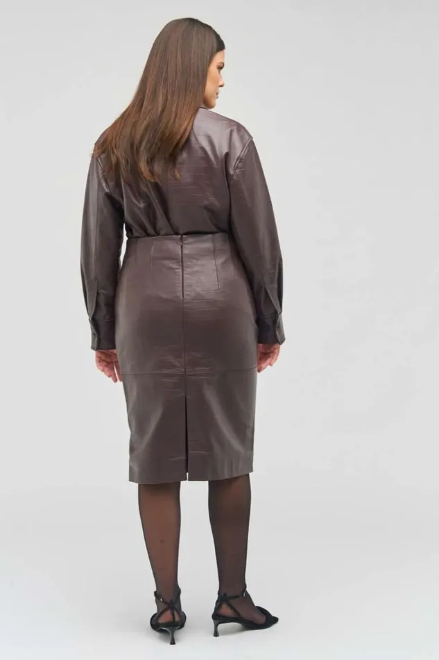 Oroton Skirts Women Embossed Croc Pencil Skirt Burgundy