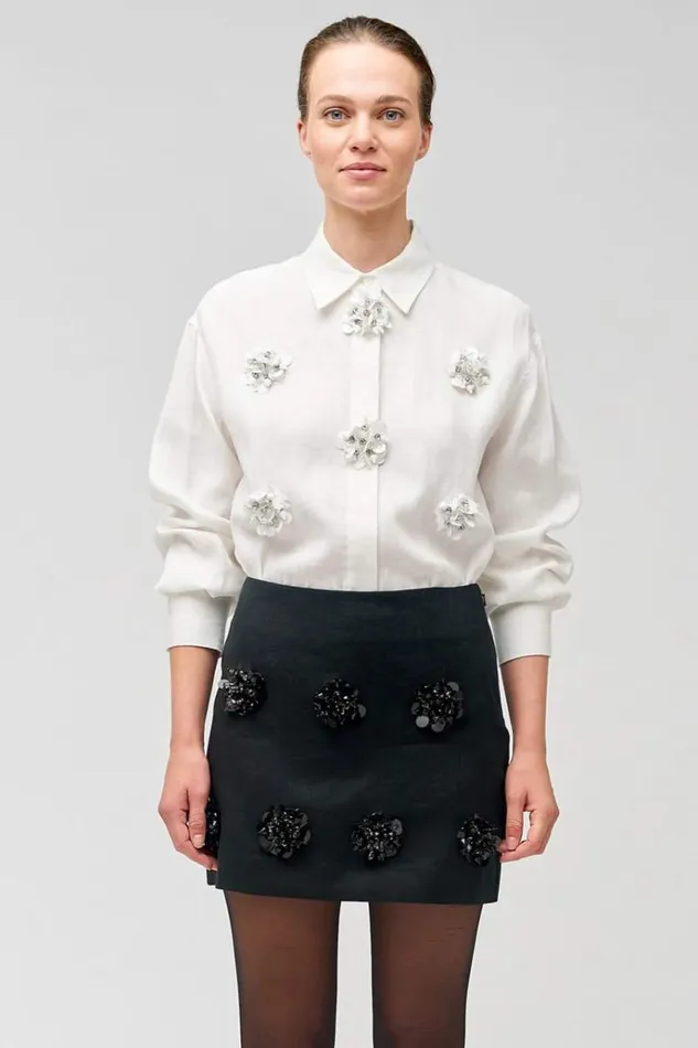 Oroton Skirts Women Flower Sequin Mini Skirt Black