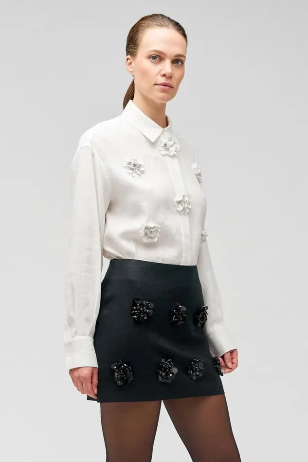 Oroton Skirts Women Flower Sequin Mini Skirt Black