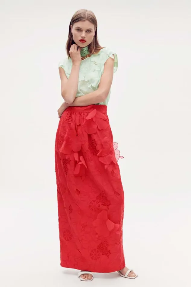 Oroton Skirts Women Long Lace Skirt Poppy