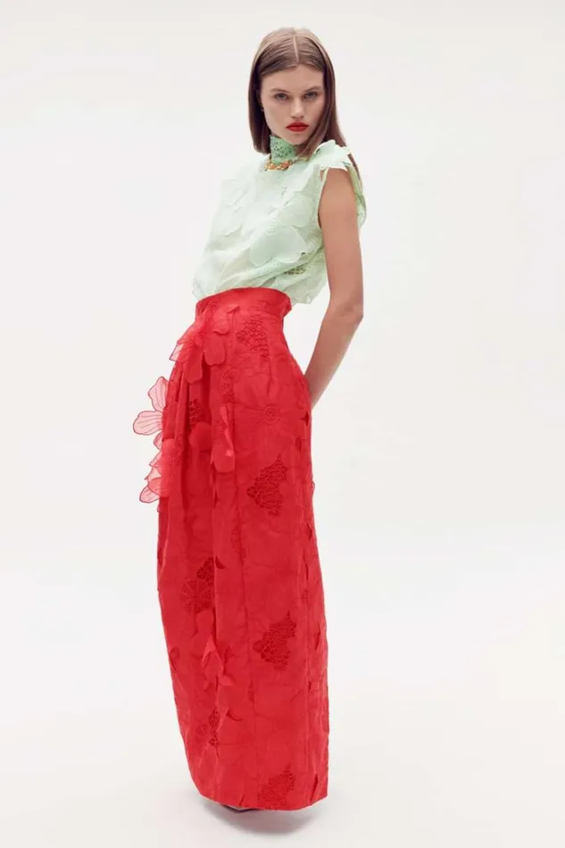 Oroton Skirts Women Long Lace Skirt Poppy