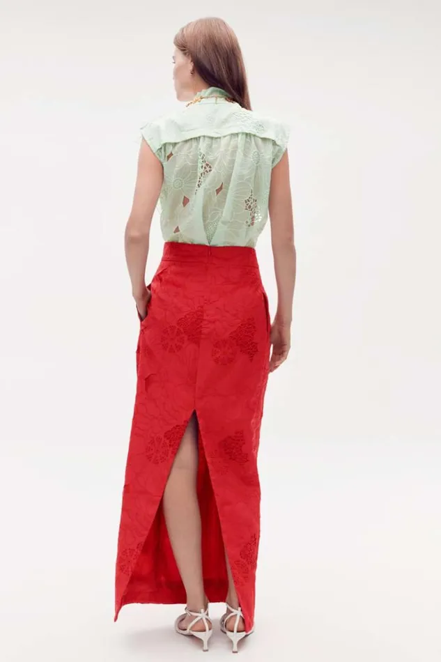 Oroton Skirts Women Long Lace Skirt Poppy
