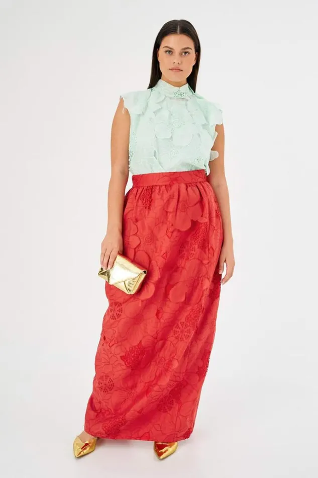 Oroton Skirts Women Long Lace Skirt Poppy