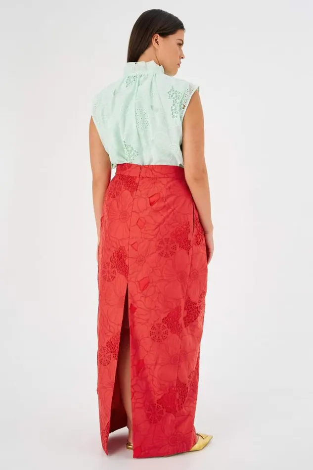 Oroton Skirts Women Long Lace Skirt Poppy