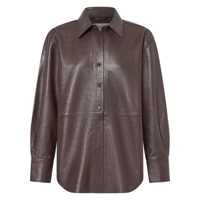 Oroton Suiting Women Embossed Croc Long Sleeve Overshirt Burgundy