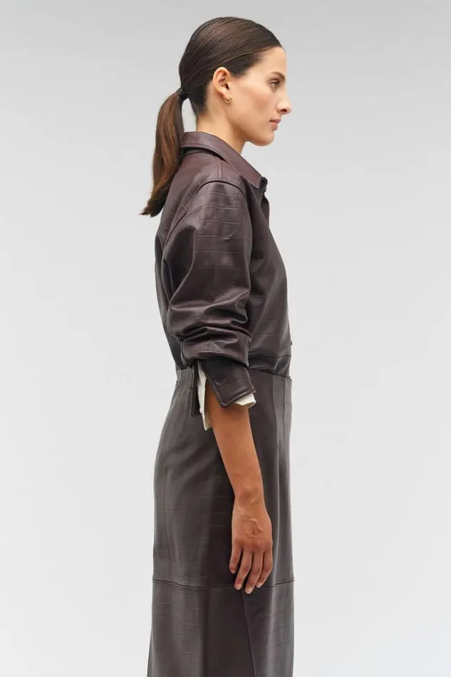 Oroton Suiting Women Embossed Croc Long Sleeve Overshirt Burgundy