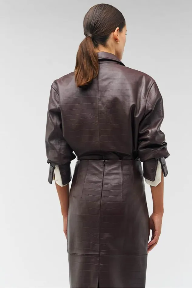 Oroton Suiting Women Embossed Croc Long Sleeve Overshirt Burgundy