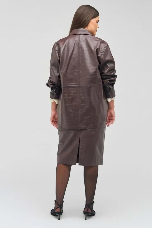 Oroton Suiting Women Embossed Croc Long Sleeve Overshirt Burgundy