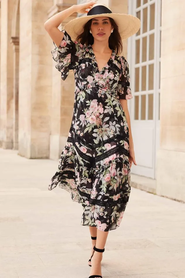 Paradise Garden Sonata Georgette Ballerina Dress Black Women Needle and Thread Dresses