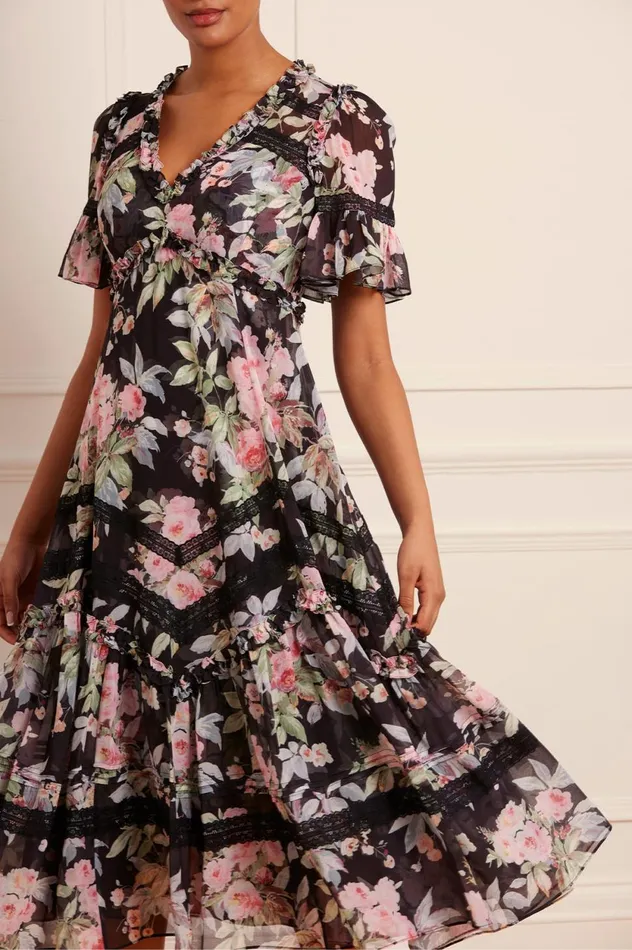 Paradise Garden Sonata Georgette Ballerina Dress Black Women Needle and Thread Dresses