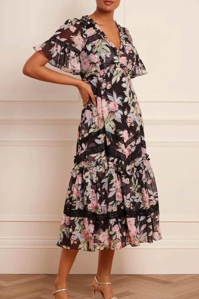 Paradise Garden Sonata Georgette Ballerina Dress Black Women Needle and Thread Dresses