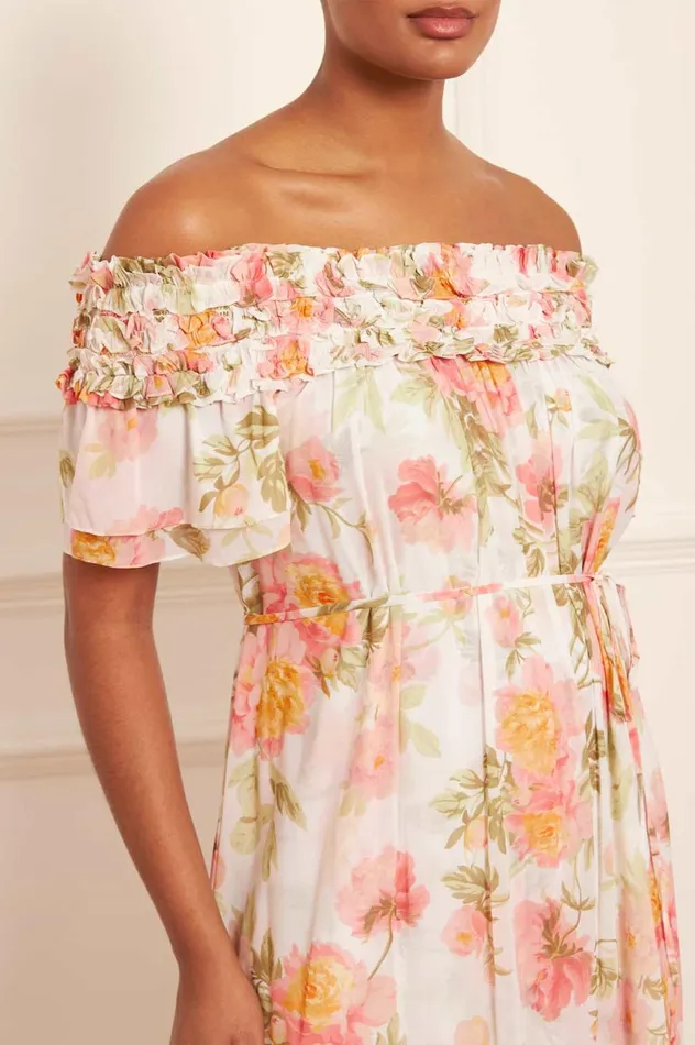 Peony Promise Chiffon OffShoulder Tiered Ballerina Dress Multi Women Needle and Thread Dresses
