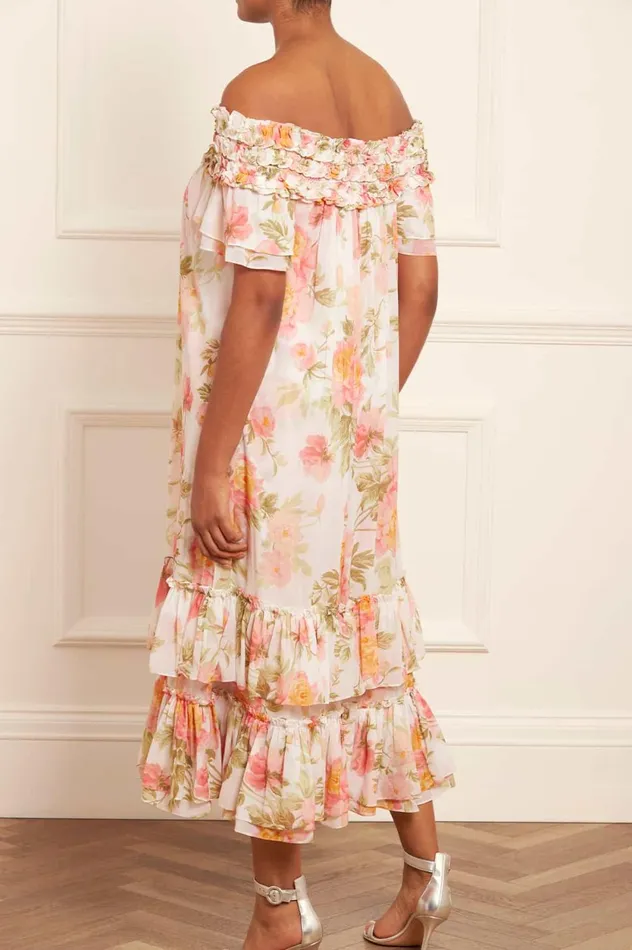 Peony Promise Chiffon OffShoulder Tiered Ballerina Dress Multi Women Needle and Thread Dresses