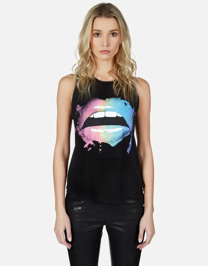 Peyton Rainbow Smudge Lip Black Women039s Lauren Moshi Tanks