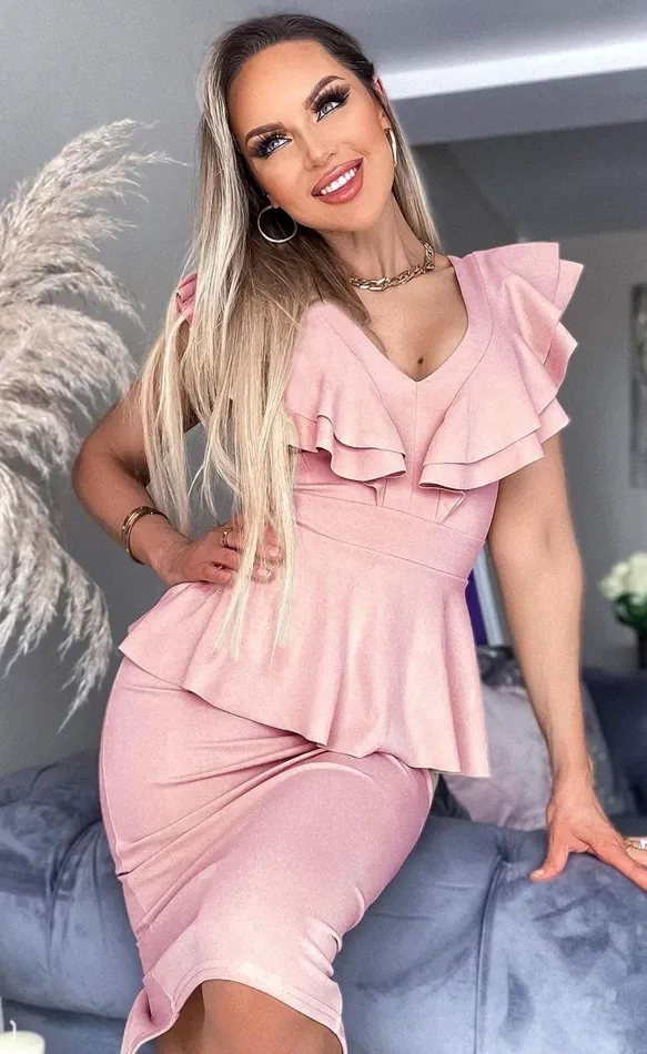 Pink Veronika Peplum Frill Bodycon Dress Women Missfiga Midi Dresses Pink Veronika Peplum Frill Bodycon Dress Women Missfiga Midi Dresses
