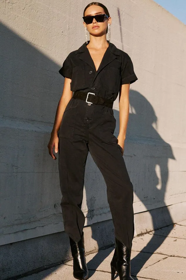 Pistola Denim Grover Short Sleeve Field Suit 8211 Fade To Black Women Jumpsuits and Dresses