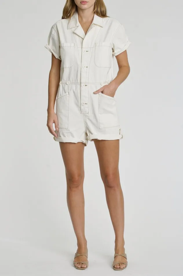 Pistola Denim Parker Field Suit Short 8211 Ecru Women Jumpsuits and Dresses