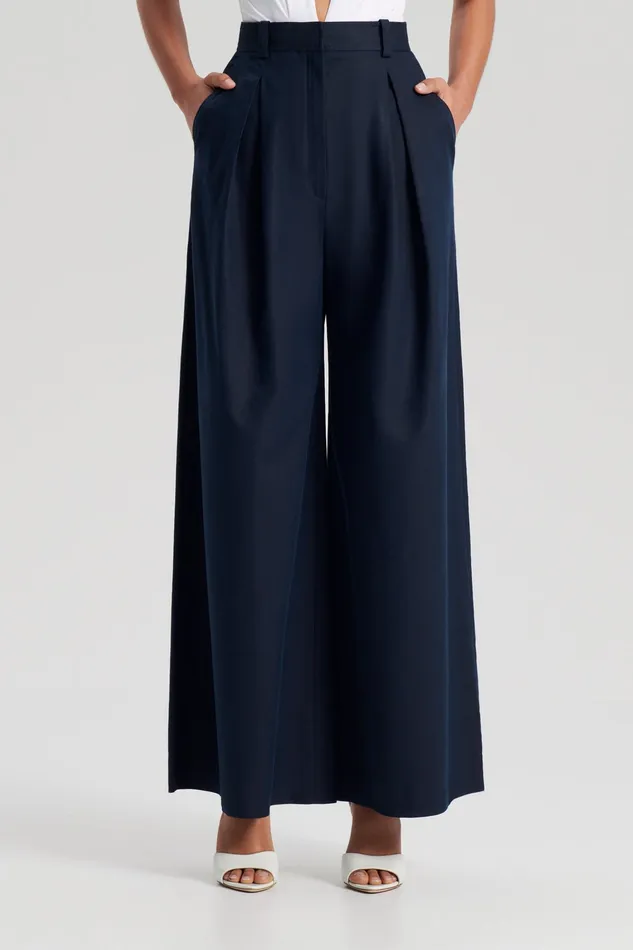 PLEAT DRAPE LEG TROUSER NAVY Trousers Scanlan Theodore Women PLEAT DRAPE LEG TROUSER NAVY Trousers Scanlan Theodore Women